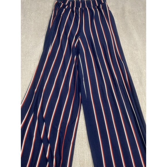 Ultra Flirt Pants Women's Medium Navy Striped Wide Leg Pants - Picture 3 of 16